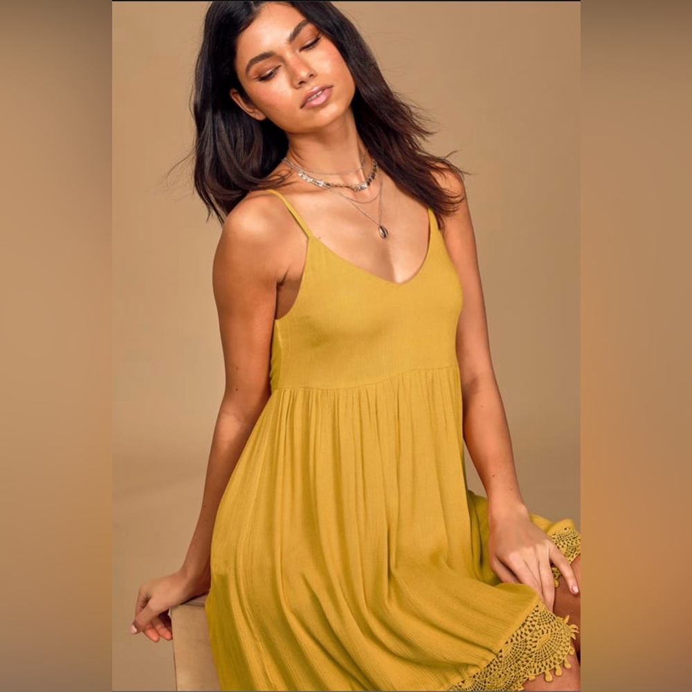 NWOT*Lulus Rhiannon Mustard Yellow Lace Babydoll Dress S